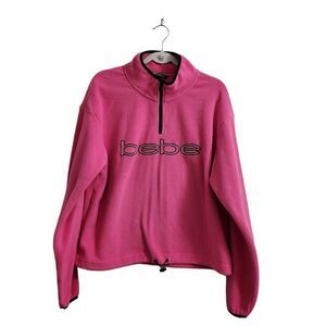 Bebe Sweater Womens Large Pink Fleece 1/4 Zip Mock Neck‎ Outdoor Sport